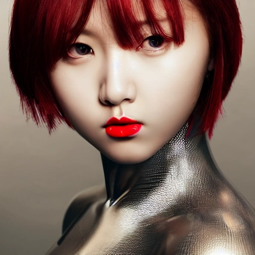 (1girl), (full body), (futuristic sci-fi bodysuit), (big naked boobs), Beautiful Korean woman, kpop idol, (Cute Loose Bob hairstyle), symmetrical eyes, realistic, sharp focus, HD, highly detailed, intricate, photography, hyperrealism, hyperrealistic, film, studio portrait, detail, dramatic lighting, (red lips), (toned stomach)