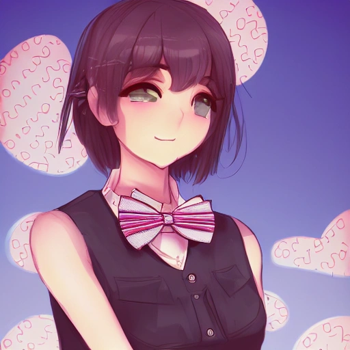 ultra-detailed,1 girl,cute, solo,beautiful detailed sky,detailed cafe,night,sitting,dating,(nose blush),(smile:1.1),(closed mouth)
medium breasts,beautiful detailed eyes,(collared shirt:1.1), bowtie,pleated skirt,(short hair:1.2),floating hair