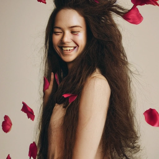 The girl with the petals in her hair, smile