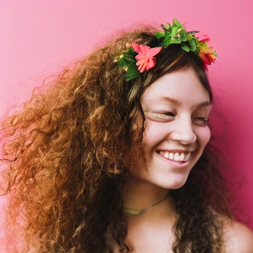 The girl with the petals in her hair, smile