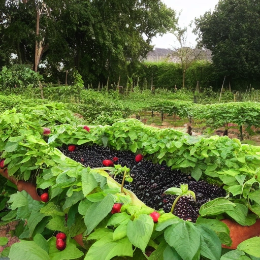 Mulberry garden with fruit