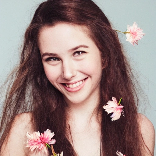 The girl with the petals in her hair, smile