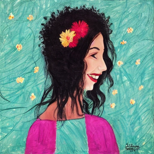 The girl with the petals in her hair, smile