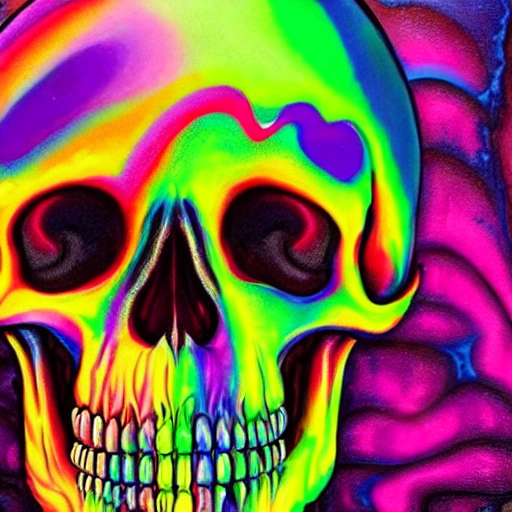 a close up of a painting of a skull, colorful melting human head, psychedelic dripping colors, nychos art aesthetic, mind-bending digital art, scary color art in 4 k, stunning digital illustration, melting face, psychedelic vibrant colors, cgsociety saturated colors, bold psychedelic colors, smooth digital artwork, psychedelic artwork, psychedelic digital art, cold colors. insanely detailed