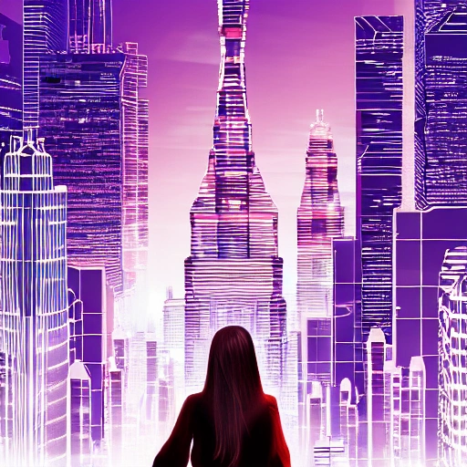 AI productBehold a mesmerizing sight of a young woman amongst a high-tech futuristic cityscape, bursting with vibrant and extreme details." --ar 9:16 