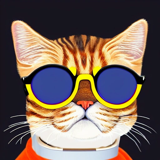 garfield cat, octane, hyper realistic with dark glasses, very futuristic bright colored sony headphones, black cap. HQ, 8K, Cartoon