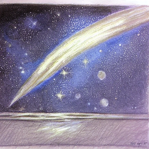 Una esfera de metal reflejando la via lactea, Pencil Sketch, Oil Painting