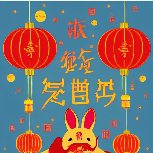 annual Lunar New Year, year of the Rabbit, 4K, high resolution detailed vector illustration poster
