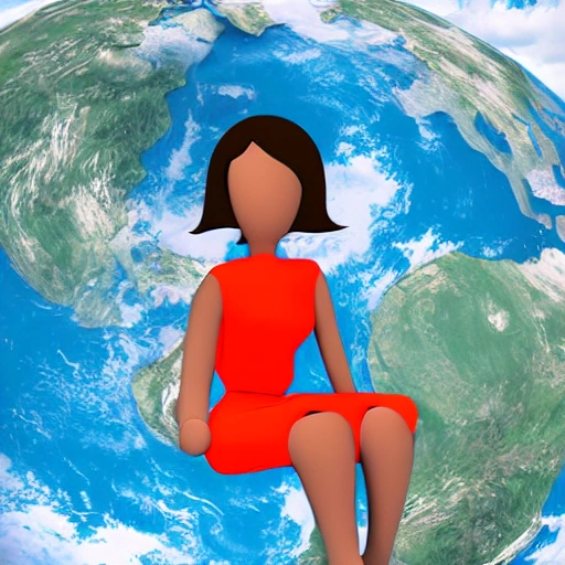 woman sitting on planet earth, 3D, Cartoon