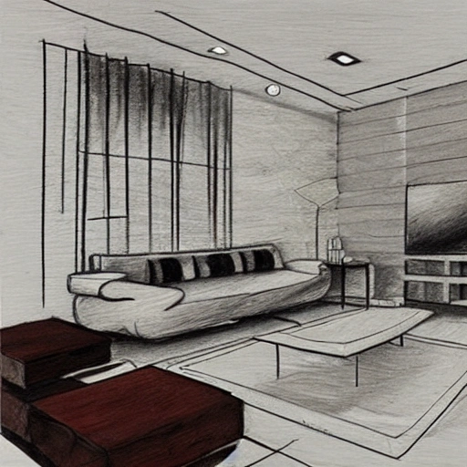 interior design living room, contemporary style , Pencil Sketch - Arthub.ai
