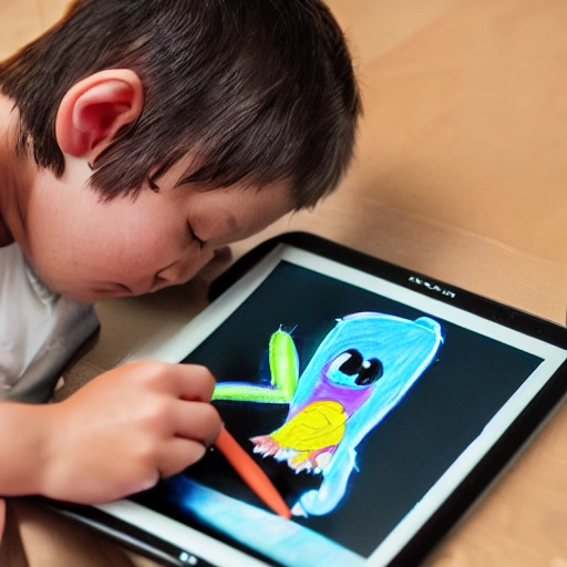 Kid drawing on a tablet
