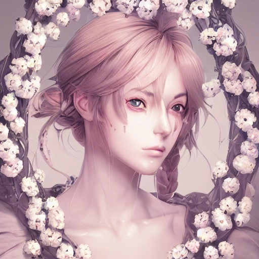 the portrait of the absurdly beautiful, graceful, elegant, gorgeous, fashionable photorealistic anime european woman made of cherries and white petals with tears, an ultrafine hyperrealistic illustration by kim jung gi, irakli nadar, intricate linework, bright colors, octopath traveler, final fantasy, unreal engine highly rendered, global illumination, radiant light, intricate environment