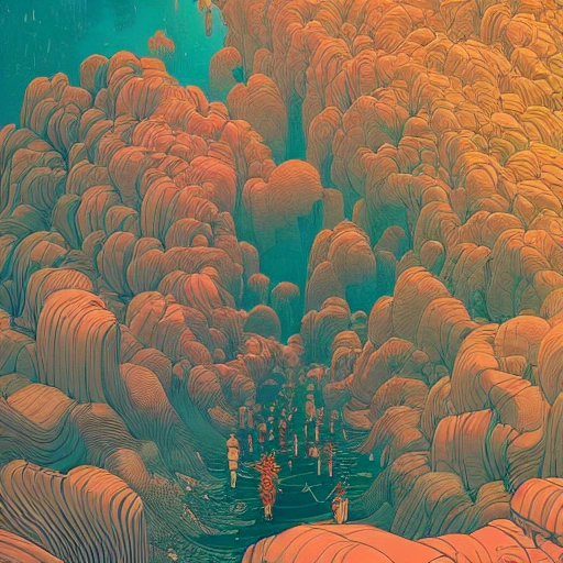 hyperdetailed swirling line art Victo Ngai, Kilian Eng vibrant colors, winning-award masterpiece, fantastically gaudy, aestheticly inspired by beksinski and dan mumford, 4K upscale with Simon Stalenhag work