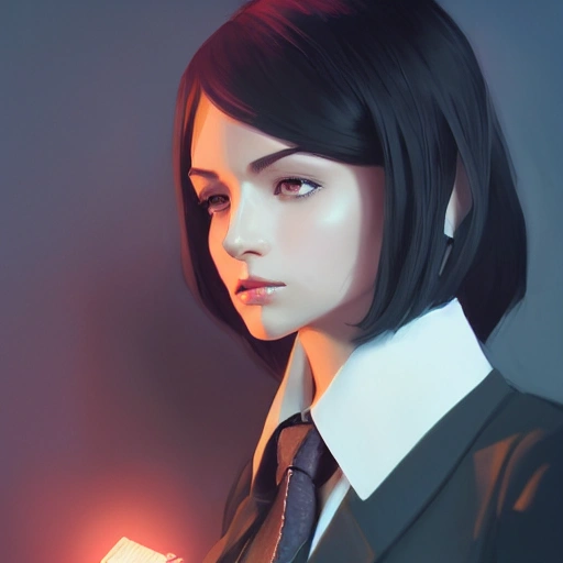 arcane style, Posh girl wearing an open blazer, tie, detailed portrait, cell shaded, 4 k, concept art, by wlop, ilya kuvshinov, artgerm, krenz cushart, greg rutkowski, pixiv. cinematic dramatic atmosphere, sharp focus, volumetric lighting, cinematic lighting, studio quality