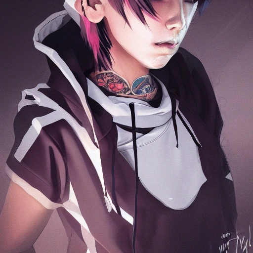 arcane style, punk girl wearing a hoodie, detailed portrait, cel ...