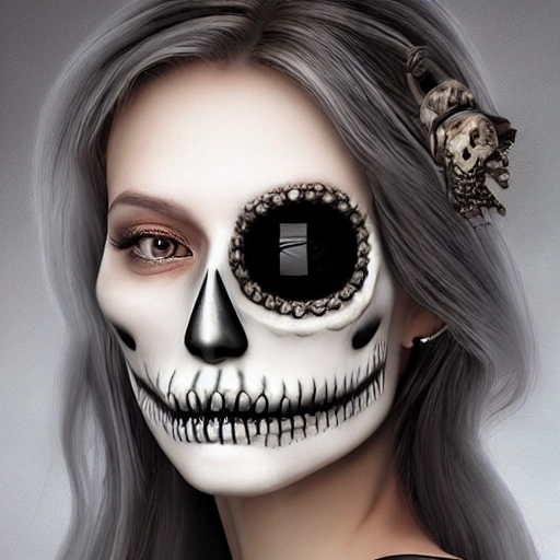 lady skull hyper realistic portrait, ornaments, detailed, beautiful, heavy metal, photorealistic, unreal engine --ar 2:3