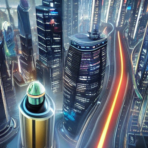 A stunning digital image of a futuristic cityscape showcasing the advanced design and technology of a modern civilization, rendered in a highly detailed, cinematic, on-trend style on Artstation. The city must be dominated by towering buildings, each with a unique shape and a shiny facade made of innovative materials, in the background a futuristic gas station with large fuel tanks and hoses leaking gas. The lighting should be dynamic, with vivid multi-hues electrifying the urban landscape, and the holographic fountains should be floating in the air, surrounded by lush gardens and futuristic sculptures. The background should be a smooth expanse of space, with stars and planets twinkling in the distance, creating a stunning contrast between the organic beauty of the city and the endless expanse of space. The resulting digital image should be epic, exciting and capture a melancholic, heavenly atmosphere, with soft lighting and the use of HDRI for maximum realism. The image must display the highest level of professionalism, using industry leading equipment such as 35mm, Zeiss, Hasselblad, Fujifilm, Arriflex, IMAX, and be available in resolutions up to 8k. The image should be hyper-realistic, feature lens flare, and resemble a matte painting or concept art, with smooth rendering and highly detailed architectural features, all while maintaining CGSociety and Octane Render standards and quality. Overall, the resulting image should be an exemplary piece of digital art that is highly detailed, inspiring, and worthy of being featured in a magazine or as a high-quality wallpaper.