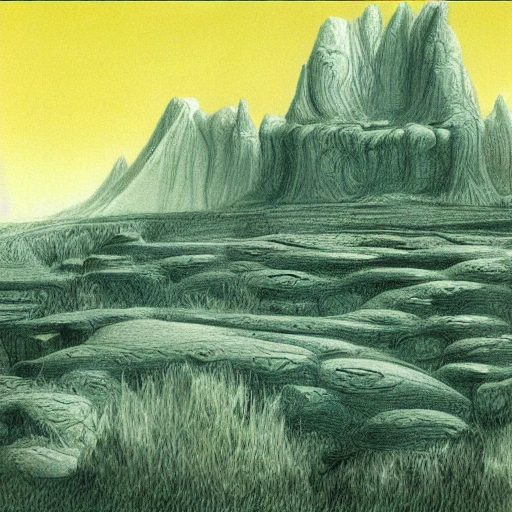A high detailed Roger Dean Landscape, Pencil Sketch