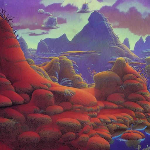 A high detailed Roger Dean style Landscape, for a new cover art of yes album Pencil Sketch, Oil Painting