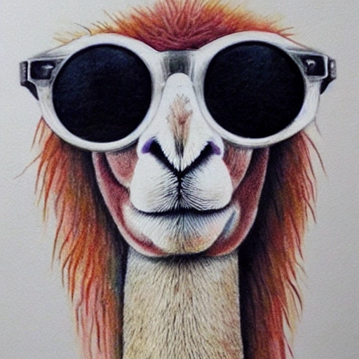 A deep detailed Lama animal with sunglasses, make it hyper-realistic style, Water Color