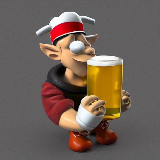 Popeye with a beer can in his hand, 3D