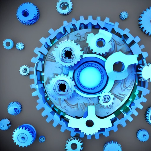 futuristic gears with blue lubricant in 3D style