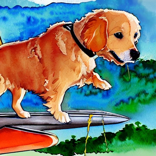 , Water Color golden retriever in a plane
, Cartoon