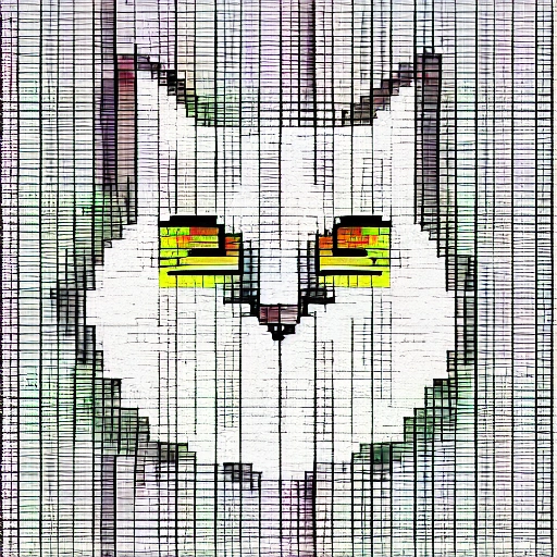 pixel art, white cat, Cartoon