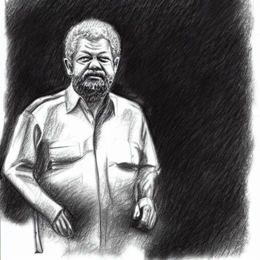 Luiz inacio Lula da silva shitting and walking, Pencil Sketch