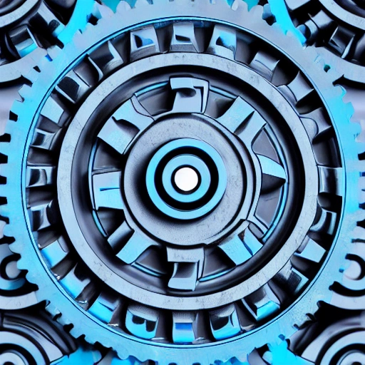  industrial gears with futuristic blue lubricant in 3D style