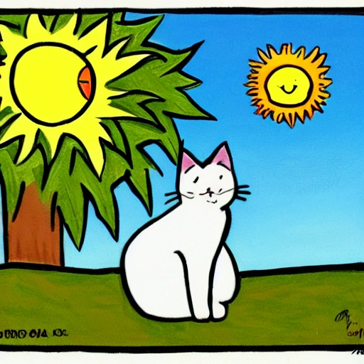 , nature, cat, sun, Cartoon