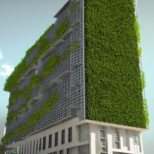 edificio centralcon vacios, de tres pisos en concreto con estilo moderno y forma de un arbol con hojas amarillas , 3D