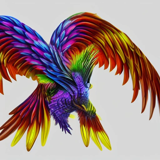 phoenix bird, realistic, 3d, detailed, flying, wings spread, vivid colors