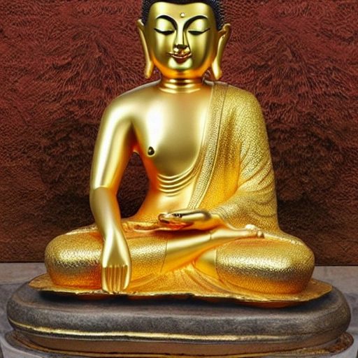 highly detailed full body picture of golden Buddha statue