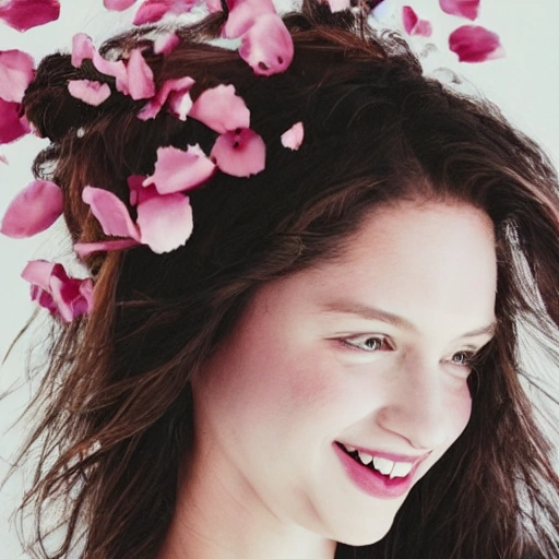 The girl with the petals in her hair, smile