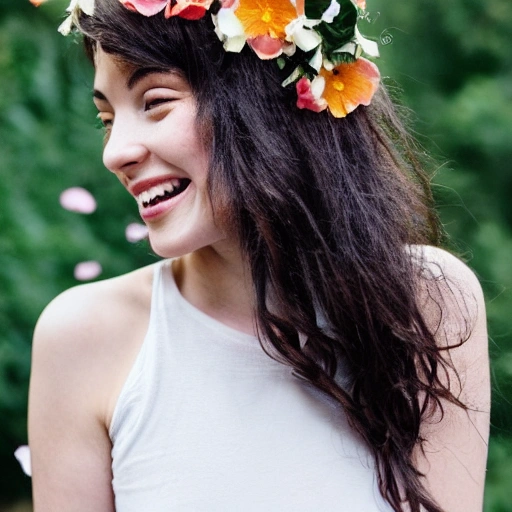 The girl with the petals in her hair, smile