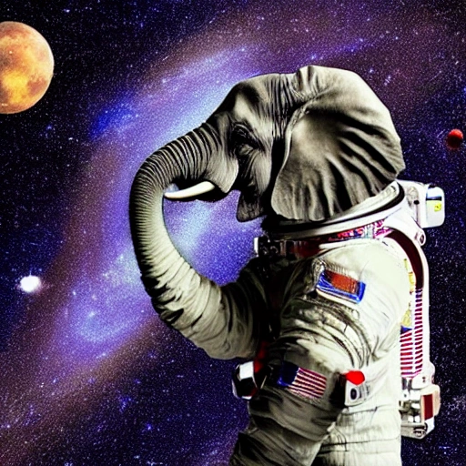 An elephant roams in space in a spacesuit - Arthub.ai