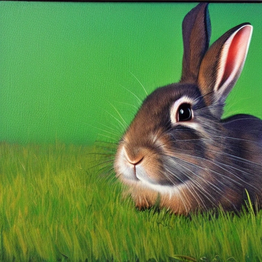 The little rabbit eats grass in the grass,   Oil Painting