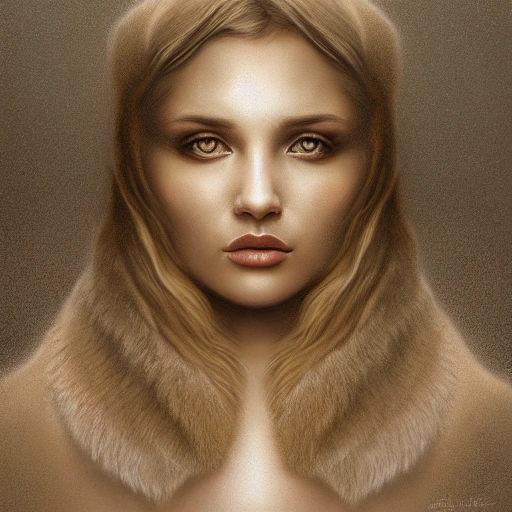 a beautiful siberian girl with bear fur coat with decollete and bra | | winter, by tomasz alen kopera, he holds a gold sword to the sky, Pencil Sketch
