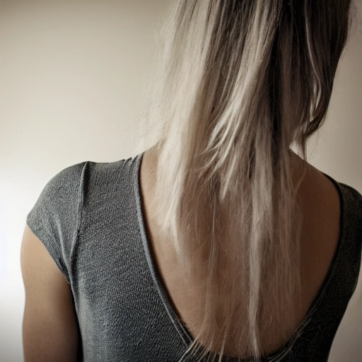 bedroom background, BREAK 1girl, solo, depth of field, woman, adult, night,realistic, silver hair, yellow eyes, long hair, from back, shirtless, back focus, portrait

