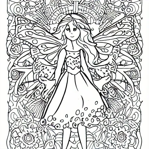 Coloring book page of Fairy, cute , background white , full pag ...