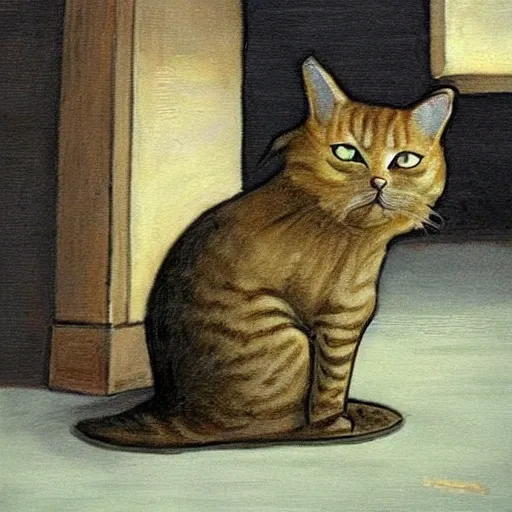 awesome art of a funny cat  that is pensive and waiting for his pay