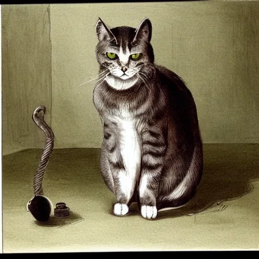 awesome art of a funny cat  that is pensive and waiting for his pay