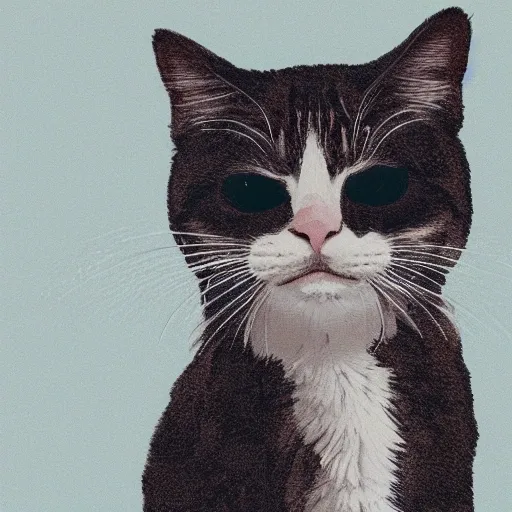 awesome art of a meme cat that is pensive and waiting for his pay, white background