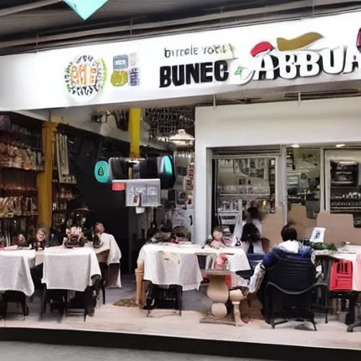 Crear una publicidad para la empresa Buyithere.ec, donde se vea una maquina expendedora automatica de cafe donde se vean animales amigables haciendo fila para comprar