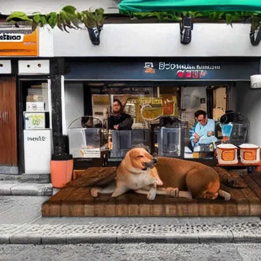 Crear una publicidad para la empresa Buyithere.ec, donde se vea una maquina expendedora automatica de cafe donde se vean animales amigables haciendo fila para comprar