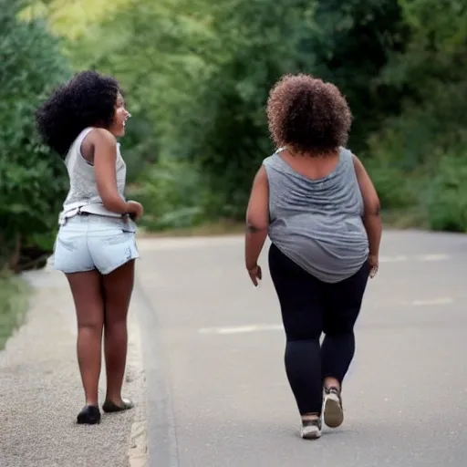 Mixed little girl and a black woman walking