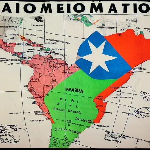 Map of Latin America, Mexico, El Salvador, Guatemala, Honduras, Costa Rica, Panama, Peru, Bolivia and Argentina with their respective flags, dark background. , Pencil Sketch