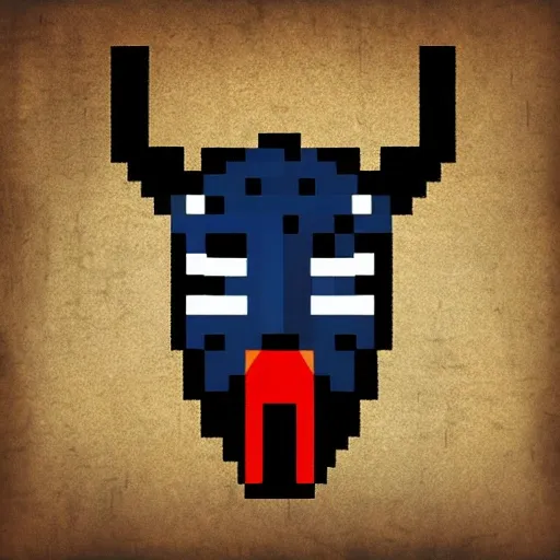 assassin mask covering a bull face, mysterious, digital 8-bit style