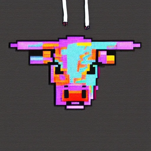  bull head wearing hoodie, fine details, digital 8-bit style